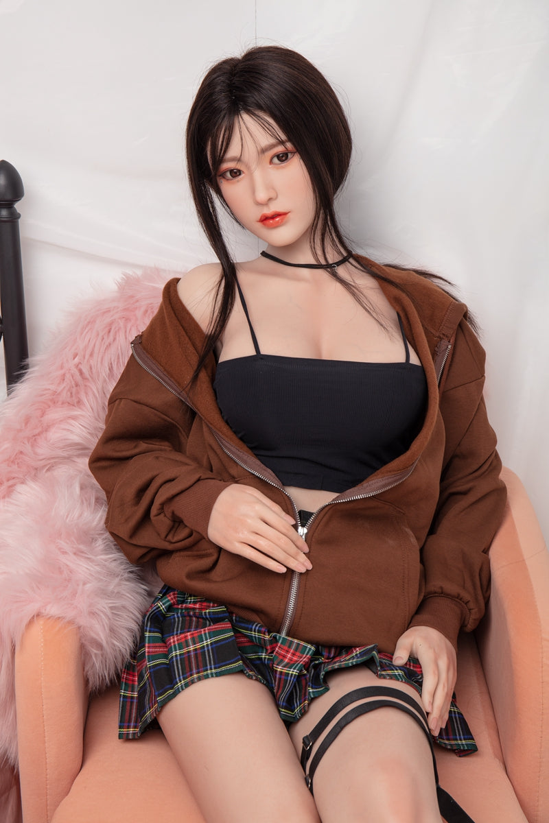 Lily Asian D-cup Silicone Head Implanted Hair sexdoll full body for Male